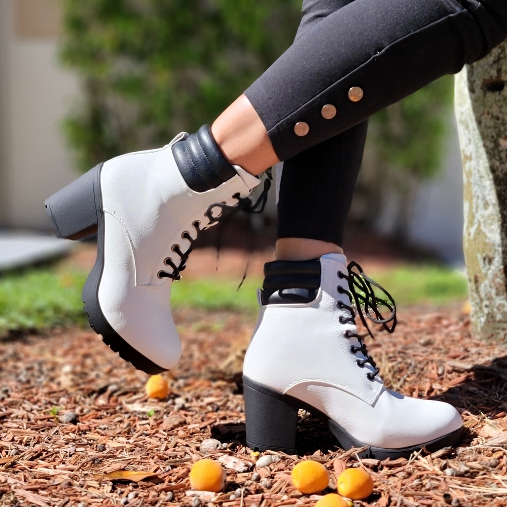 Stylish White Lace-Up Boots for Women